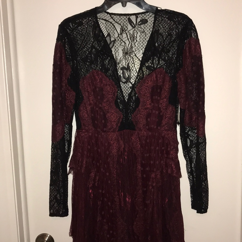 FREE PEOPLE NWT Black/burgundy lace Party dress